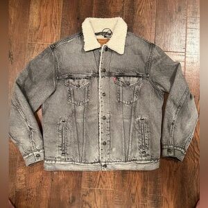 VINTAGE RELAXED FIT SHERPA TRUCKER JACKET Grey Stonewash